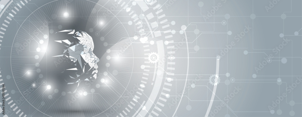 Abstract Artificial Intelligence concept with human face profile Abstract Artificial Intelligence concept with human face profile