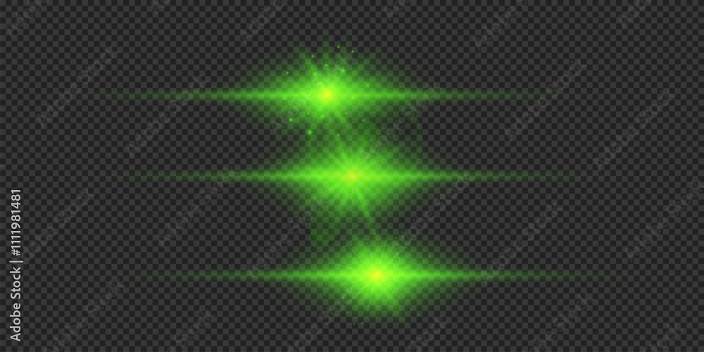Set of green horizontal light effects of lens flares Set of green horizontal light effects of lens flares