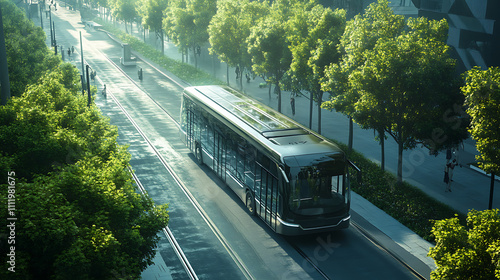 Driverless electric buses in green cities photo