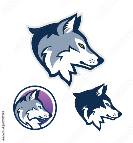 Vector wolf head mascot. Wolf head vector emblem on the white background.