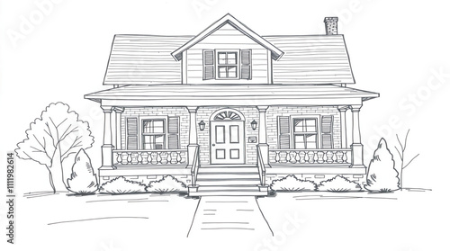 Outline architectural sketch detached tarditional house