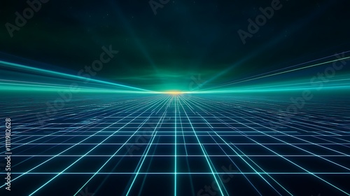 Futuristic Digital Landscape with Neon Grids and Horizon Effect Capturing the Essence of Virtual Reality