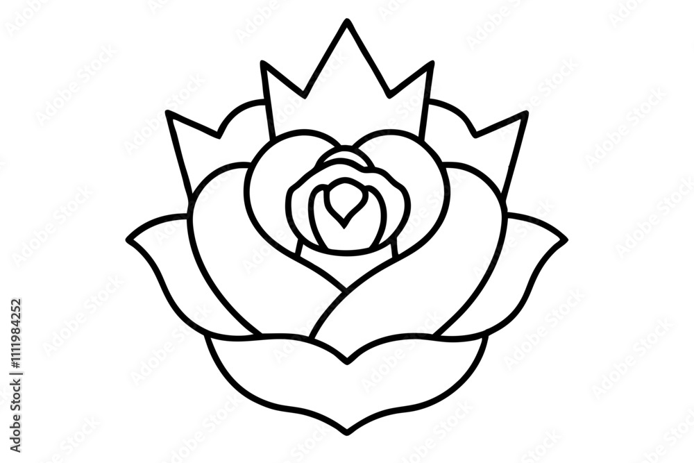 A simple Crowned Rose line art vector white background A simple Crowned Rose line art vector white background