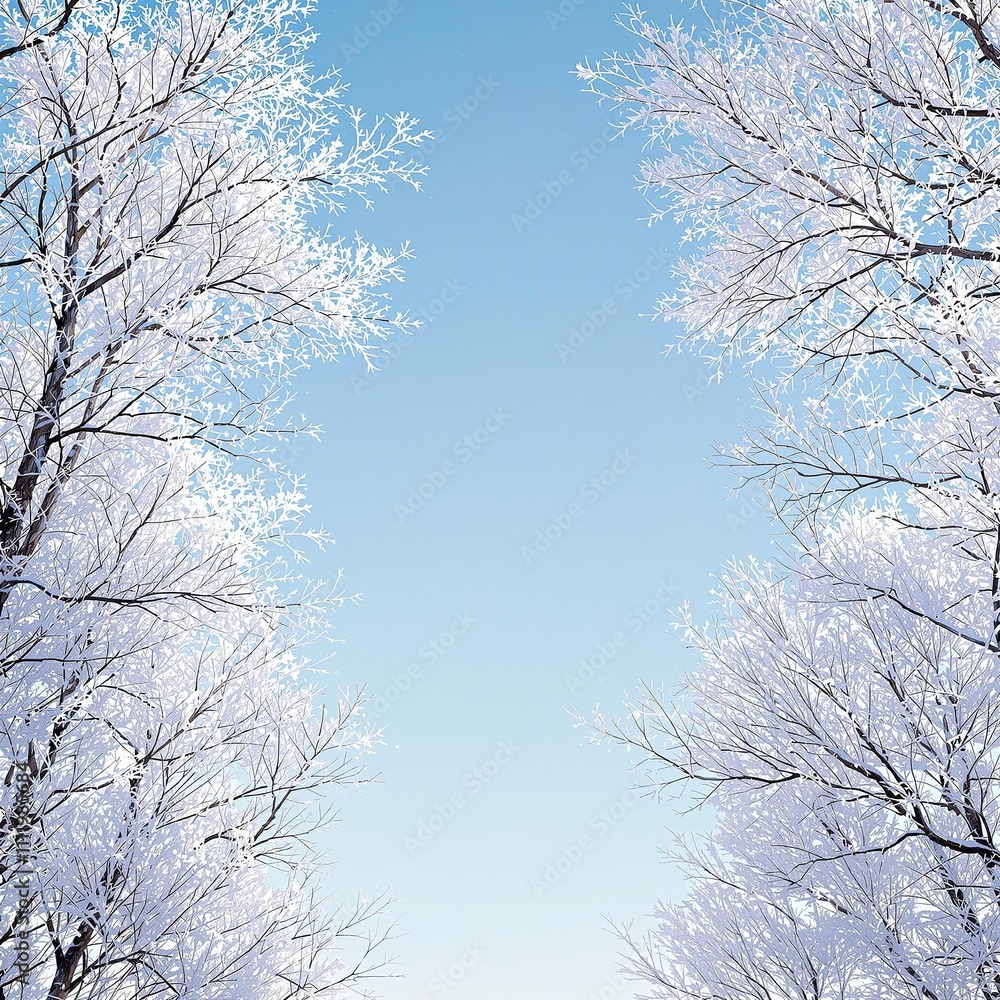 Beautiful snow-covered tree branches forming a natural winter pattern, frost, snow, branches Beautiful snow-covered tree branches forming a natural winter pattern, frost, snow, branches
