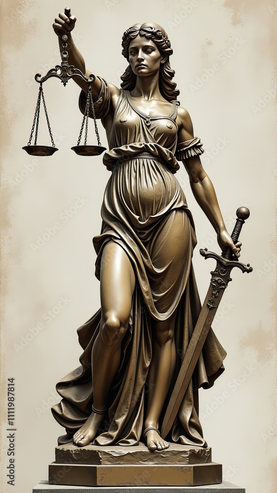 Femida or Themis statue is isolated on grey background. Law and justice concept Femida or Themis statue is isolated on grey background. Law and justice concept