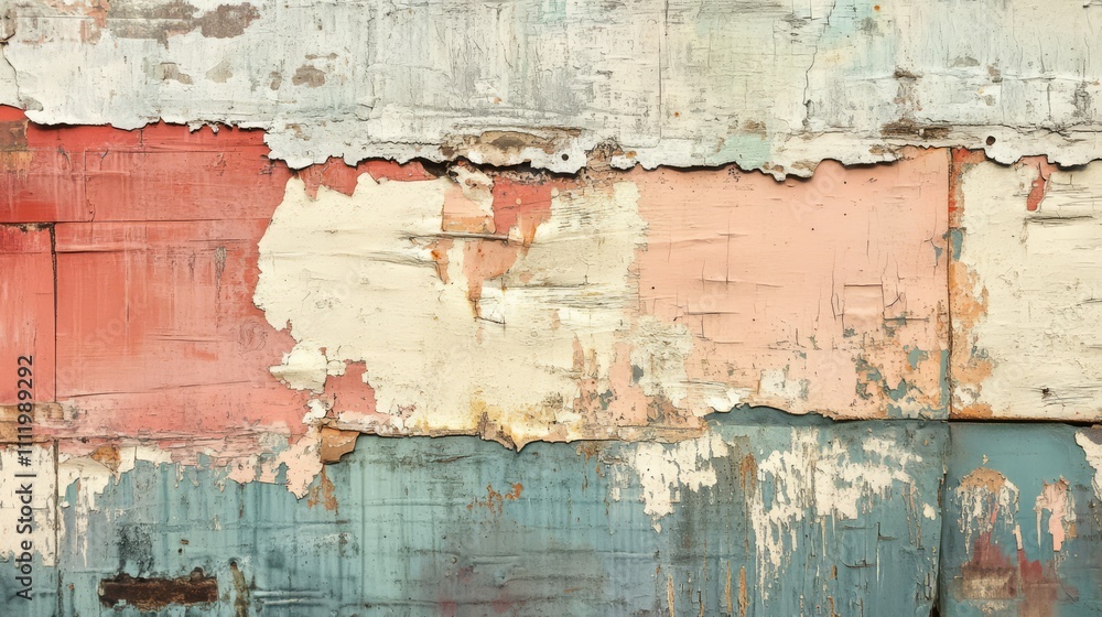 Weathered, multi-layered paint on wood. Weathered, multi-layered paint on wood.