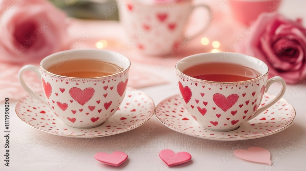 Fototapeta premium Valentine's Day Romantic Tea Set Pair