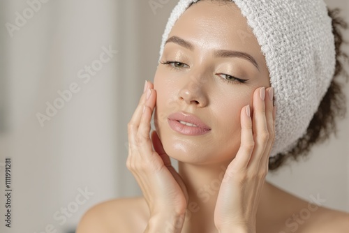 Skin care is the ultimate beauty.care of skin at home. Woman, product and skin for cosmetics, healthy glow and natural aesthetic for self love, health or beauty photo