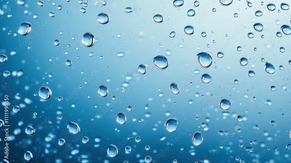 Close-up of shimmering water droplets on a blue surface, creating a serene and refreshing mood. Close-up of shimmering water droplets on a blue surface, creating a serene and refreshing mood.