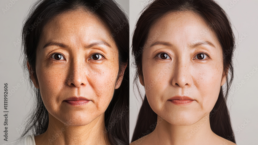 Transformation of skin appearance in a before-and-after comparison highlighting the impact of skincare techniques Transformation of skin appearance in a before-and-after comparison highlighting the impact of skincare techniques