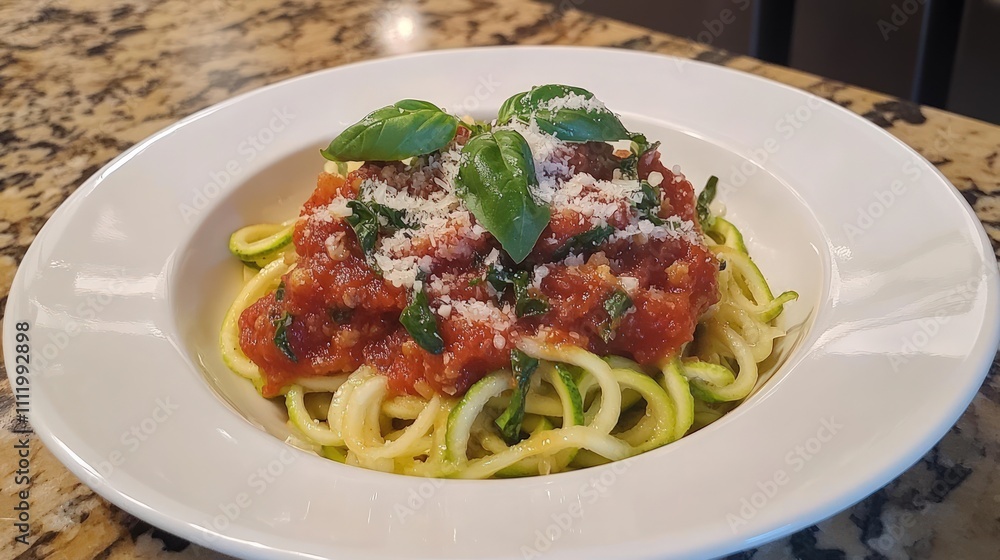 Delicious Zucchini Noodles with Marinara Sauce and Fresh Basil Delicious Zucchini Noodles with Marinara Sauce and Fresh Basil