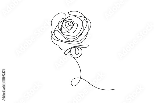 Line Art Rose Flower Plant Illustration. One Continuous Outline Curve Hand Drawn Sketch. Editable Vector Wavy Stroke. Flexible Drawn Line Form Trendy Modern Design. 