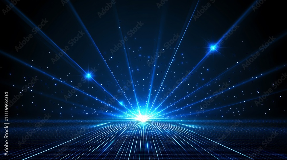 Fototapeta premium Stunning Digital Light Rays Emanating From a Bright Central Point on a Dark Background for Creative Projects
