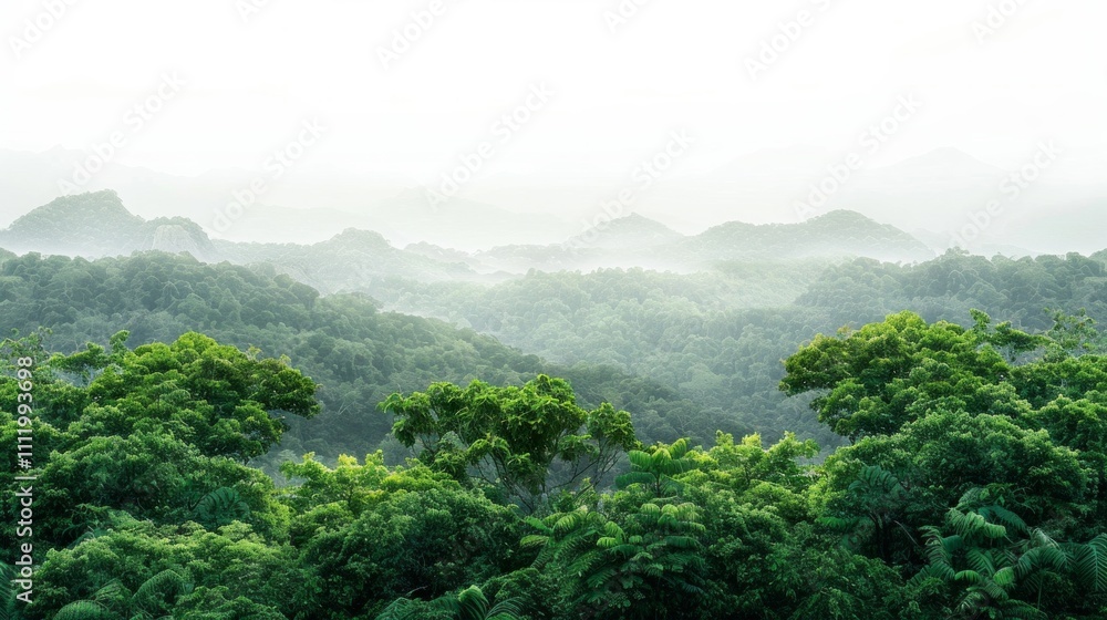 Misty mountain view with lush greenery and dense forest. AI generative. . Misty mountain view with lush greenery and dense forest. AI generative. .