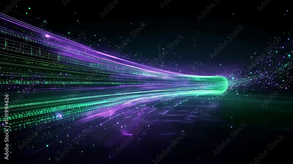 Fototapeta premium Vivid Abstract Light Trails and Particles in Motion Creating a Futuristic Cosmic Landscape