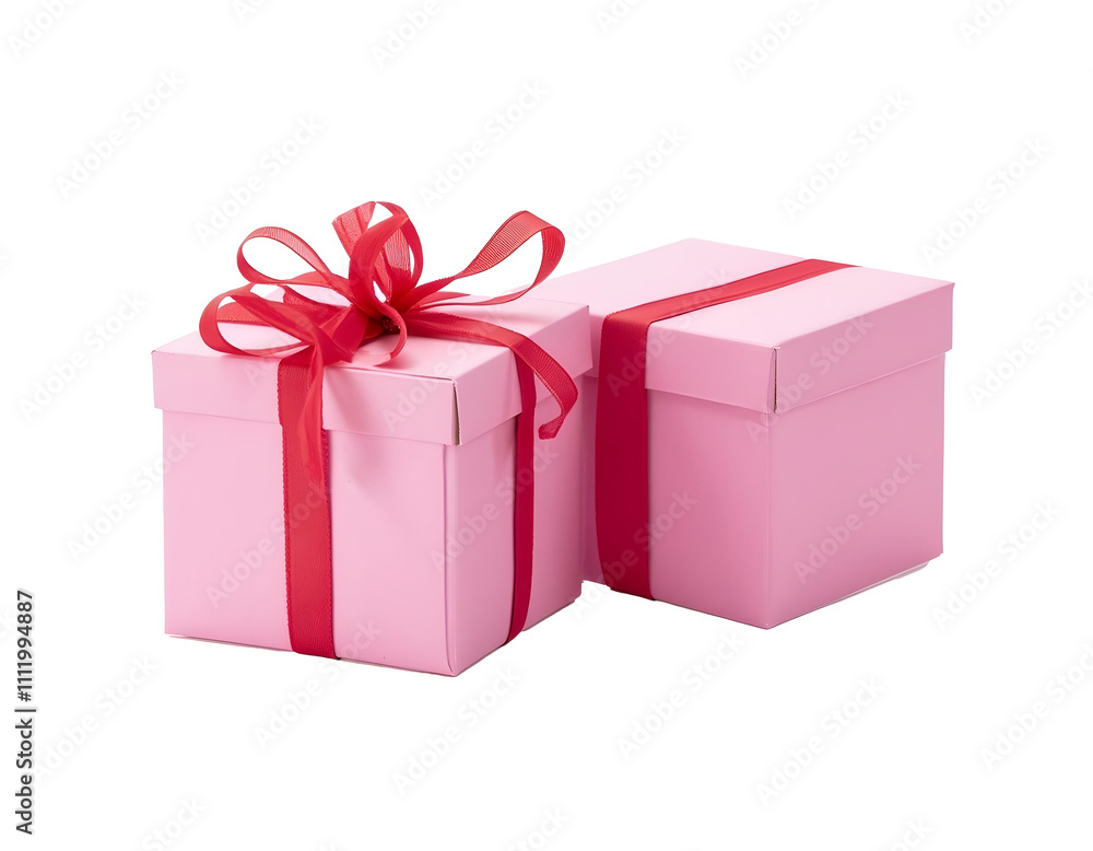 Obraz premium Two Pink and Red Gift Boxes with Ribbons Isolated on Transparent Background