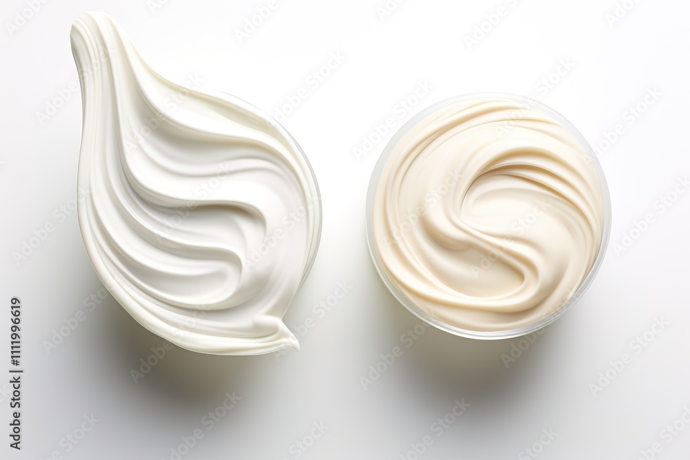 set of butter cream in a ceramic bowl, top view on a white background
set of butter cream in a ceramic bowl, top view on a white background