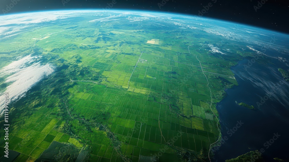 Fototapeta premium Mapping global agricultural trends using satellite technology copy space, realistic, Composite, globe projection