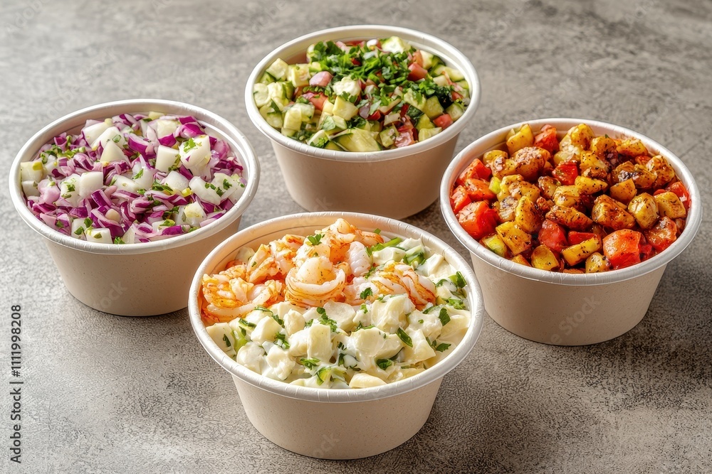 Fresh and Colorful Bowls of Healthy Ingredients Ready to Eat Fresh and Colorful Bowls of Healthy Ingredients Ready to Eat
