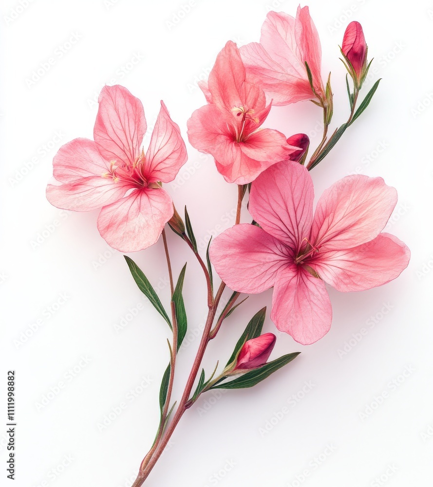 Delicate pink flowers on a white background, perfect for spring or summer themes, greeting cards, or feminine designs. Delicate pink flowers on a white background, perfect for spring or summer themes, greeting cards, or feminine designs.