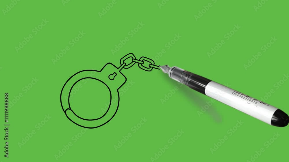 draw two metal rings linked by a short chain which are locked round a ...