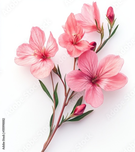 Delicate pink flowers on a white background, perfect for spring or summer themes, greeting cards, or feminine designs.