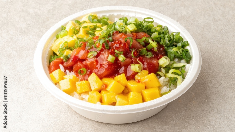 Colorful Rice Bowl with Fresh Toppings and Vibrant Ingredients Colorful Rice Bowl with Fresh Toppings and Vibrant Ingredients