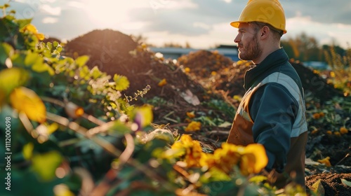 A close-up of bioenergy technicians monitoring the production of biogas from organic waste, demonstrating the real-time management and optimization of energy output from natural waste materials