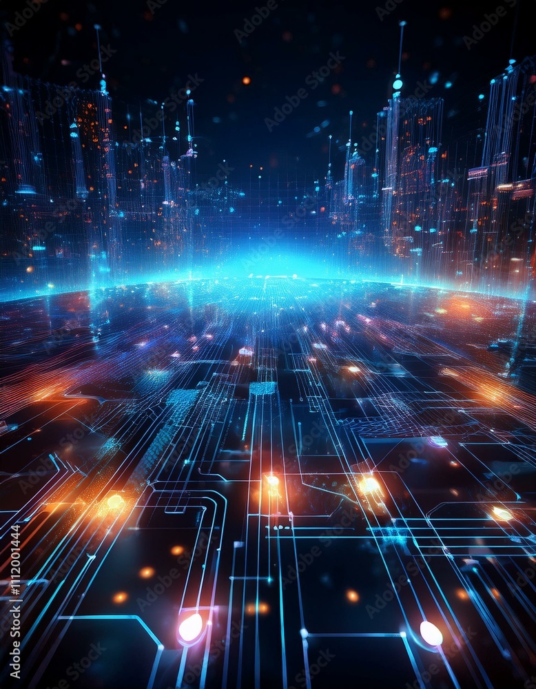 Obraz premium Futuristic Digital Network Concept: Global Technology Innovation