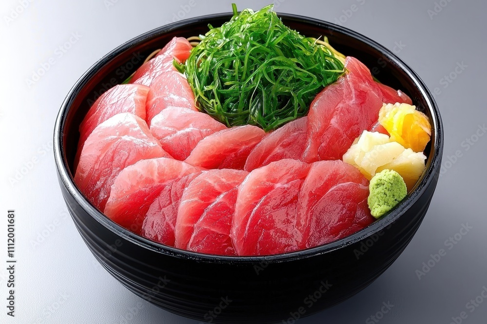 Fresh Sashimi Bowl with Seaweed, Wasabi and Slices of Fish Fresh Sashimi Bowl with Seaweed, Wasabi and Slices of Fish