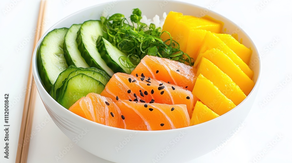 Vibrant Sushi Bowl with Salmon, Mango, Cucumber, and Rice Vibrant Sushi Bowl with Salmon, Mango, Cucumber, and Rice