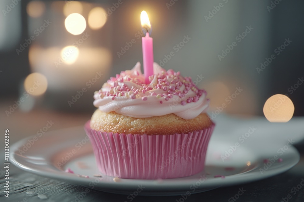 Cupcake with lit candle Cupcake with lit candle