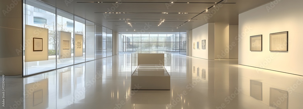 A transparent podium in an expansive gallery space with clean lines and soft lighting, offering an ideal setting for showcasing modern technology or fine art A transparent podium in an expansive gallery space with clean lines and soft lighting, offering an ideal setting for showcasing modern technology or fine art