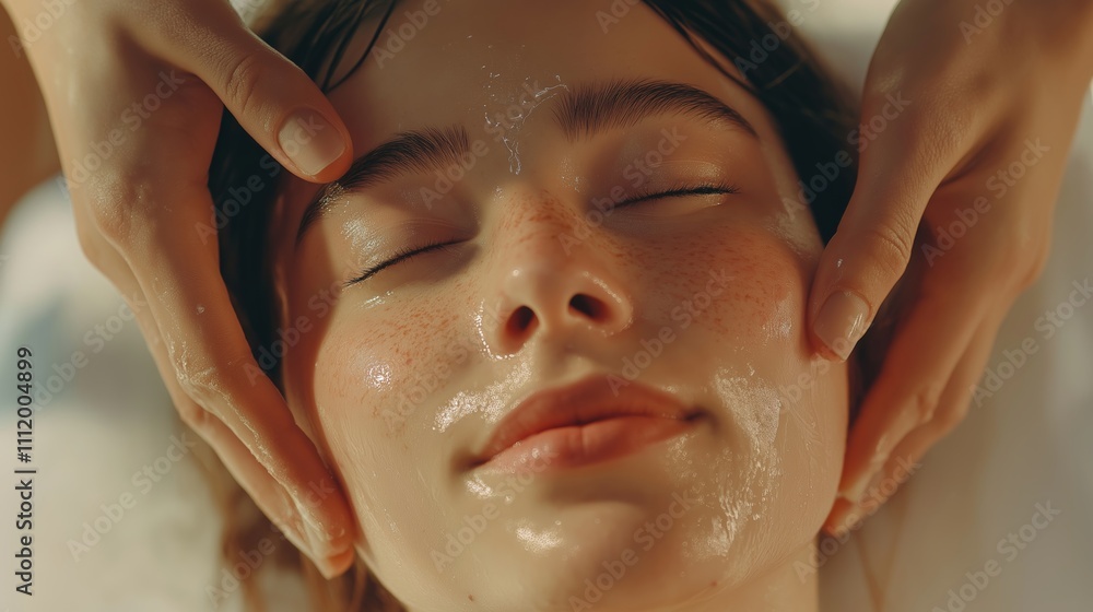 Relaxing facial treatment at a serene spa in the afternoon sun with soothing music in the background and skilled hands working magic on the client's skin Relaxing facial treatment at a serene spa in the afternoon sun with soothing music in the background and skilled hands working magic on the client's skin