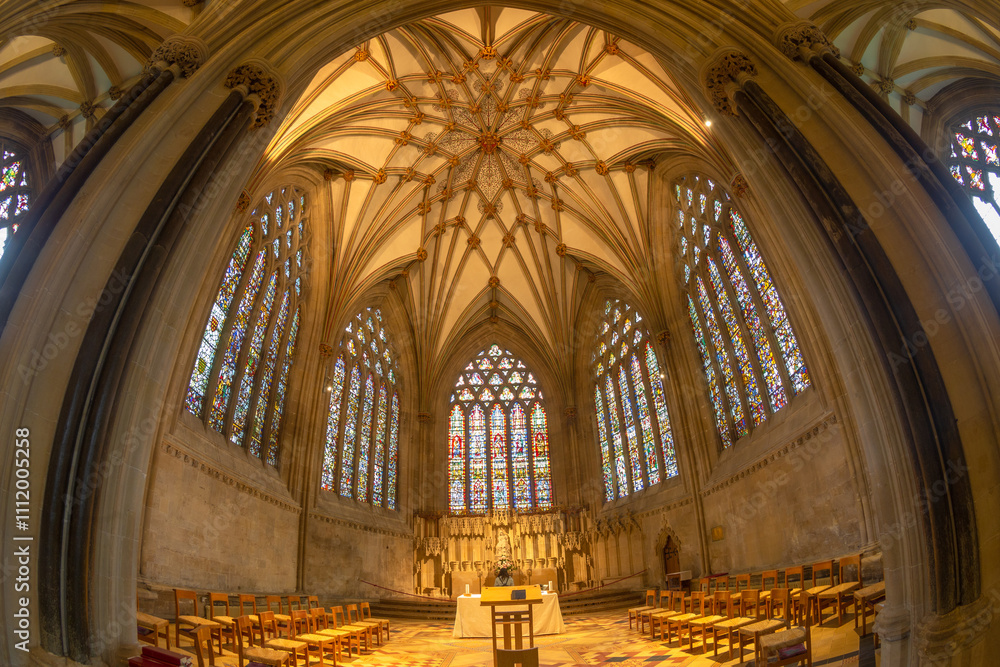 Fototapeta premium Wells cathedral is set in the medieval heart of England's smallest city and formally the Cathedral Church of St. Andrew, Somerset England.