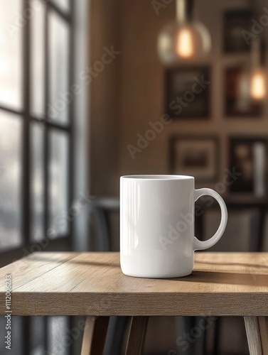 White coffee mug on wooden table