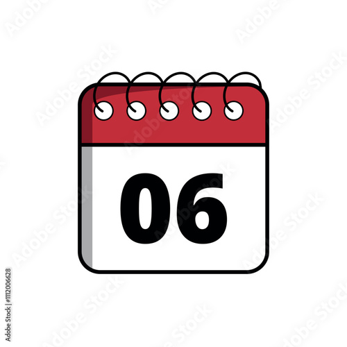 Red calendar flat icon for websites and graphic resources, calendar icon with specific day marked, day 06.