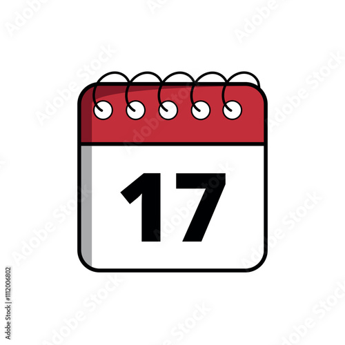 Red calendar flat icon for websites and graphic resources, calendar icon with specific day marked, day 17.