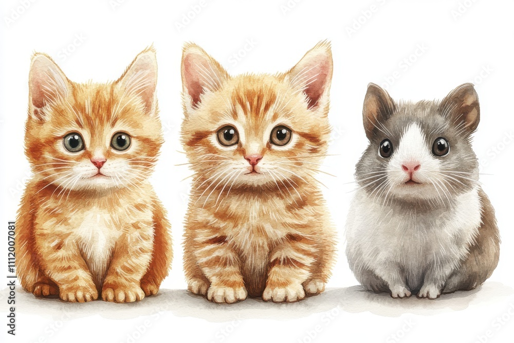 Three adorable kittens and a bunny sitting together in a cute arrangement. Three adorable kittens and a bunny sitting together in a cute arrangement.