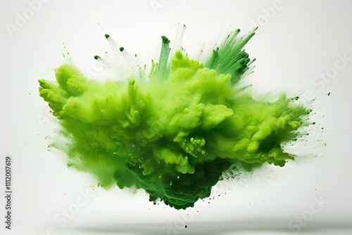 Ink swirl in water isolated on white background. The paint in the water. Soft dissemination a droplets of green ink in water close-up. Abstract background. Soft focus.
