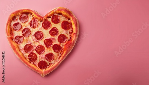 Heart Shaped Pepperoni Pizza on Pink Background. Perfect Valentine's Day Gift for Foodie Lovers. Romantic Dinner Ideas or Creative Social Media Campaigns for Love and Affection Celebrations