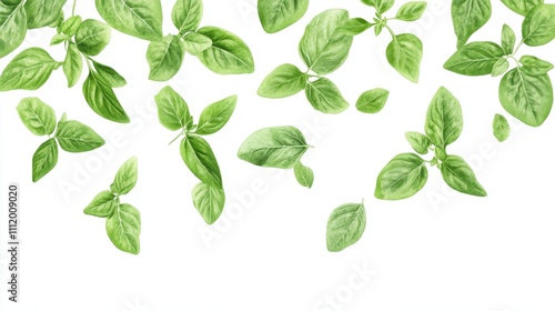 Fresh Green Oregano Leaves Isolated on White Background - Fresh Green Oregano Leaves Isolated on White Background showcasing vibrant nature, herb, culinary, health benefits, and organic farming.