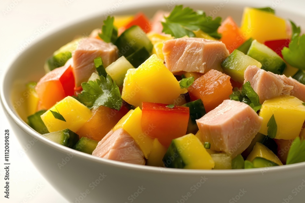 Fresh Colorful Salad with Mango, Vegetables, and Diced Chicken Fresh Colorful Salad with Mango, Vegetables, and Diced Chicken