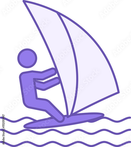 Colored Icon Water Sports. Vector Illustration. Windsurfing. Type of Sailing and Water Entertainment