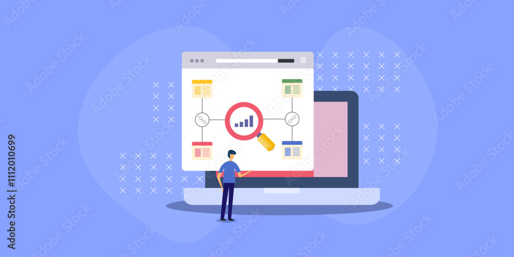 SEO website link building analytics and report concept. Search engine marketing and keyword content optimization. SEO website link building analytics and report concept. Search engine marketing and keyword content optimization.