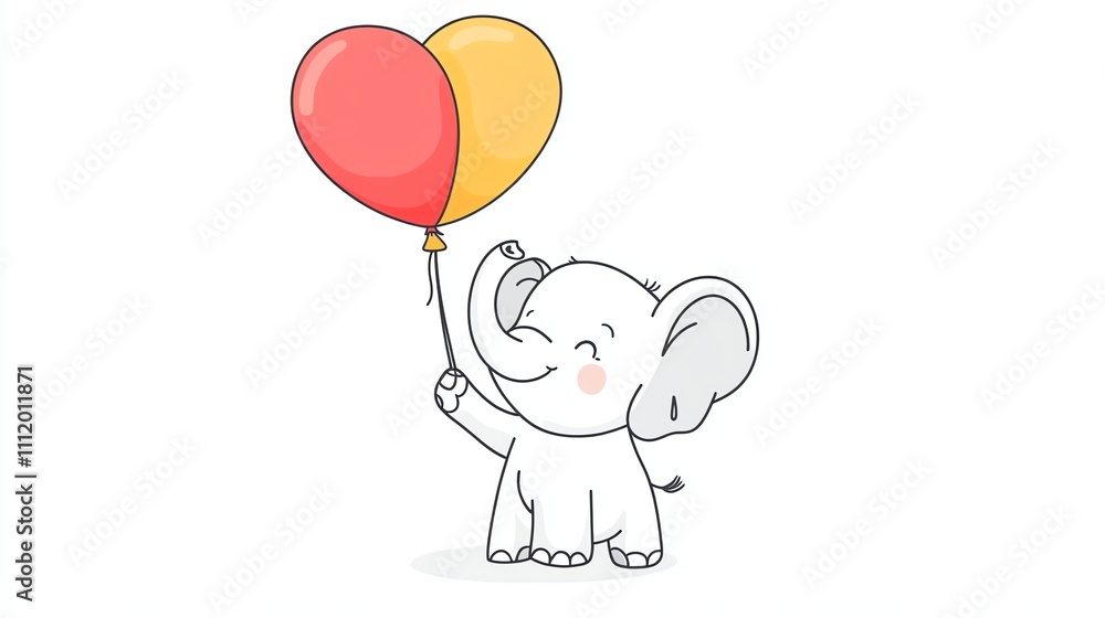 A cute cartoon elephant holding a heart shaped balloon. A cute cartoon elephant holding a heart shaped balloon.