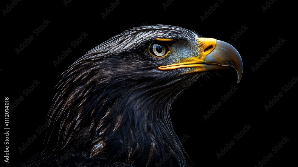 Obraz premium Isolated Bald Eagle Staring Upward with Intensity - A striking portrait of an isolated Bald Eagle capturing its focused gaze and majestic features, symbolizing strength, freedom, and nature's beauty.