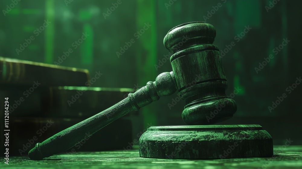 Justice Gavel With Green Background Symbolizing Law and Authority - This image features a gavel against a vivid green backdrop symbolizing justice, law, authority, legal system, and decision-making. Justice Gavel With Green Background Symbolizing Law and Authority - This image features a gavel against a vivid green backdrop symbolizing justice, law, authority, legal system, and decision-making.