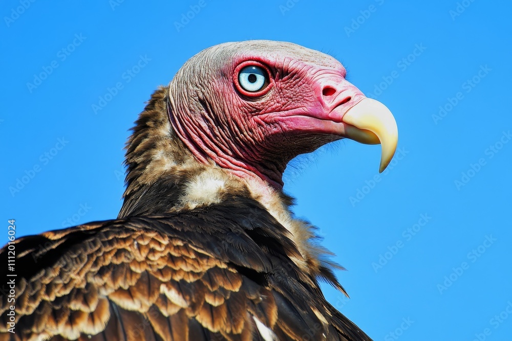 Majestic Vulture Soaring Against the Clear Blue Sky - A stunning close-up of a vulture showcases its striking features and vibrant blue sky, symbolizing freedom, nature, majesty, and wildlife. Majestic Vulture Soaring Against the Clear Blue Sky - A stunning close-up of a vulture showcases its striking features and vibrant blue sky, symbolizing freedom, nature, majesty, and wildlife.