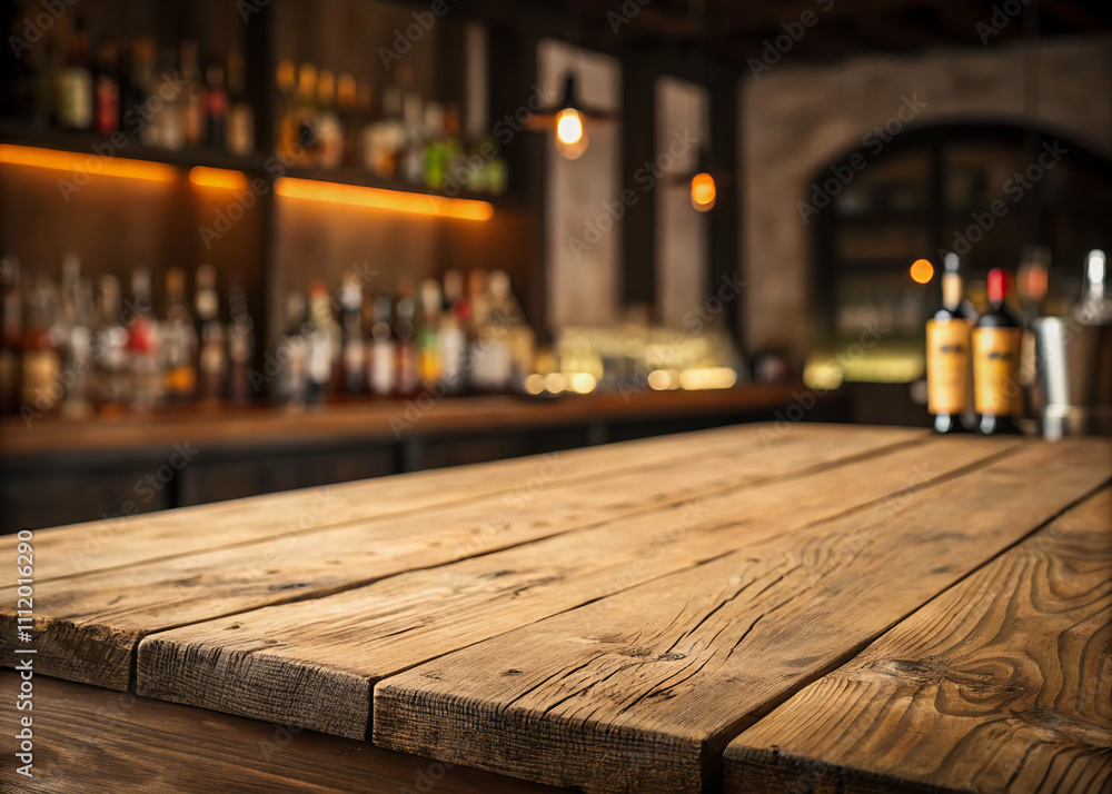 Rustic Wooden Bar Counter in Tavern
Rustic Wooden Bar Counter in Tavern